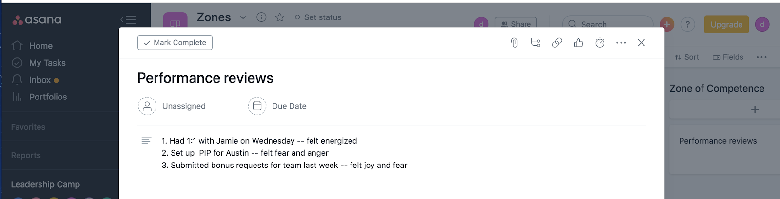 Zone of Genius exercise example